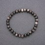 Natural Stone Bracelet Silver Obsidian on Elastic Band, Smooth Bead, Diameter 6(+-)mm, Length 18cm