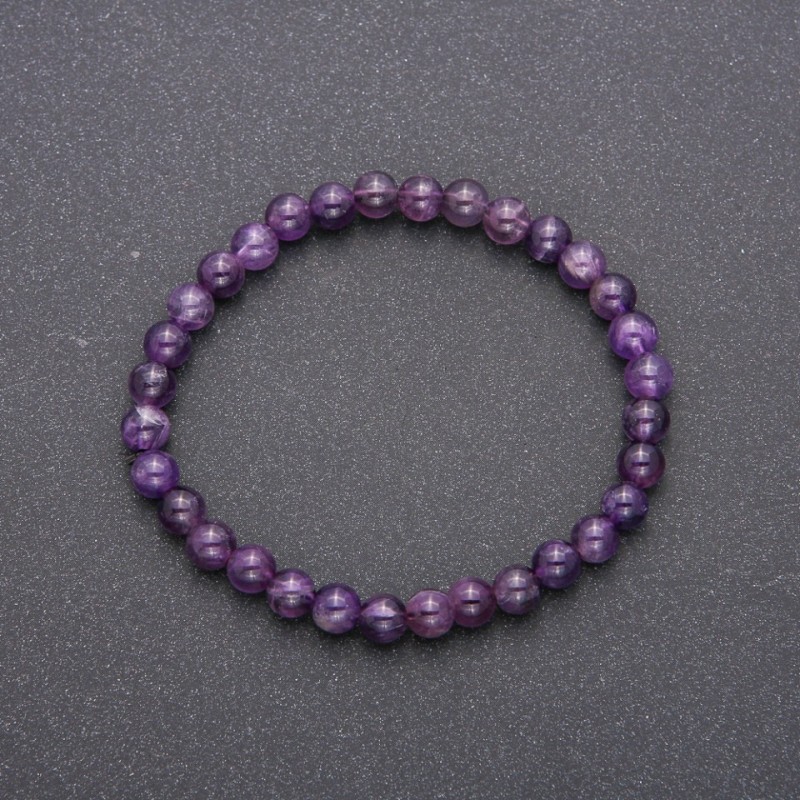 Natural Amethyst Stone Bracelet on Elastic, Smooth Bead, Diameter 6(+-)mm, Circumference 18cm