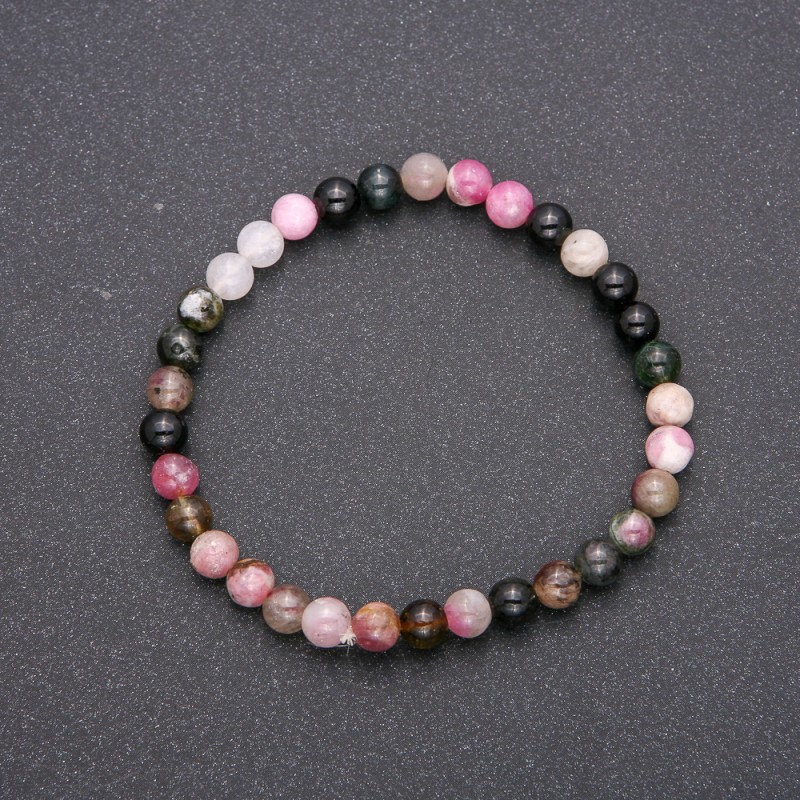 Natural Tourmaline Stone Bracelet on Elastic, Smooth Bead, Diameter 6(+-)mm, Circumference 18cm