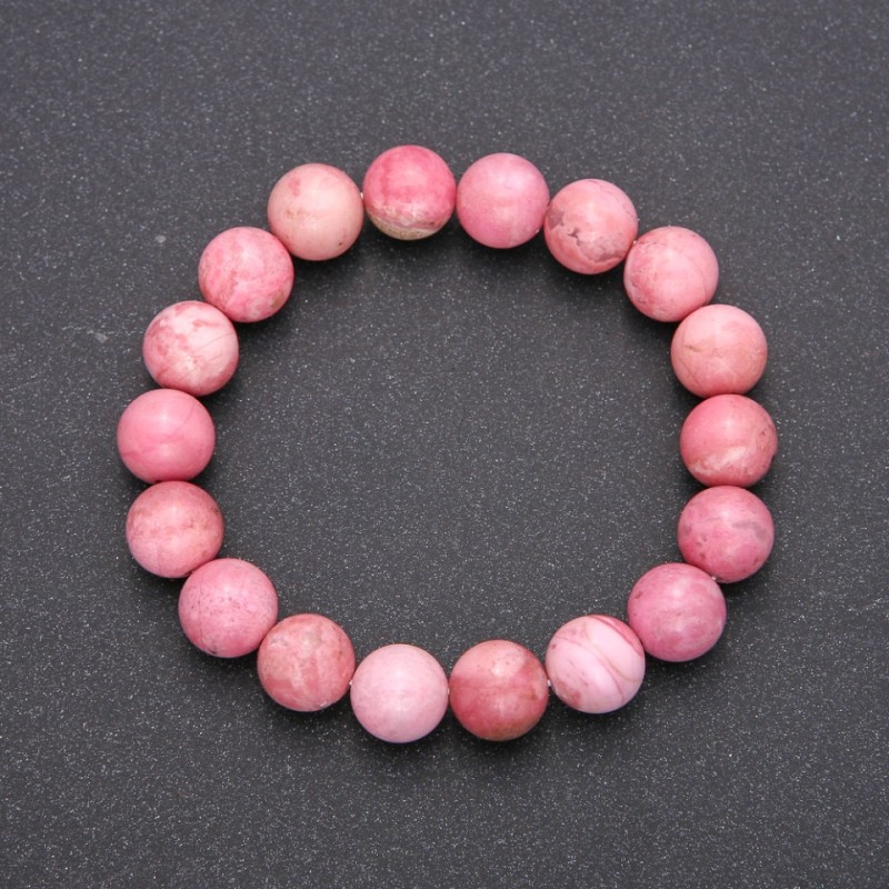 Natural Rhodochrosite Stone Bracelet on Elastic, Smooth Bead, Diameter 8(+-)mm, Length 18cm