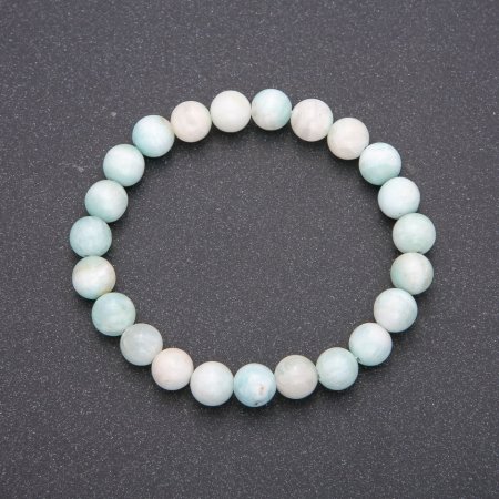 Natural Stone Larimar Bracelet on Elastic, Smooth Round Beads, Diameter 8(+-)mm, Circumference 18cm
