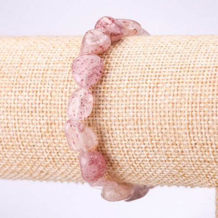 Natural Strawberry Quartz Bracelet on Elastic Band, Tumbled, Diameter 8x12(+-)mm, Length 18cm