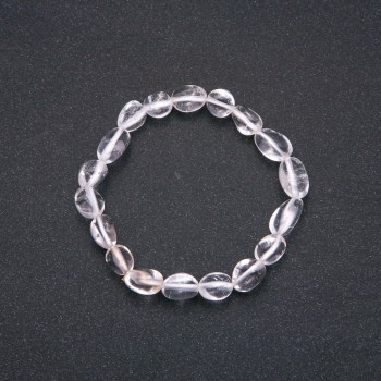 Natural Rock Crystal Stone Bracelet on Elastic, Tumbled, Diameter 9x11(+-)mm, Circumference 18cm