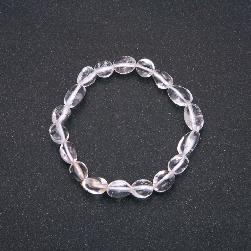 Natural Rock Crystal Stone Bracelet on Elastic, Tumbled, Diameter 9x11(+-)mm, Circumference 18cm