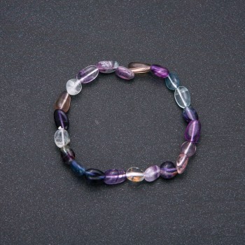 Natural Fluorite Stone Bracelet on Elastic, Tumbled, Diameter 7x9(+-)mm, Circumference 18cm