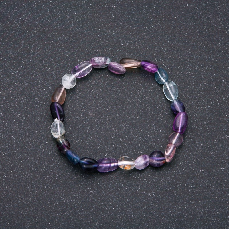 Natural Fluorite Stone Bracelet on Elastic, Tumbled, Diameter 7x9(+-)mm, Circumference 18cm