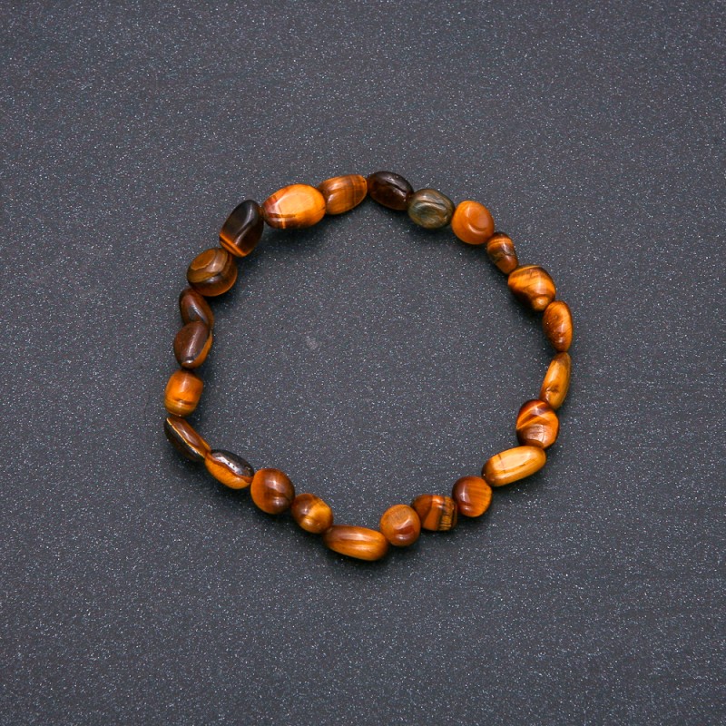 Natural Tiger's Eye Stone Bracelet on Elastic, Tumbled, Diameter 7x9(+-)mm, Circumference 18cm