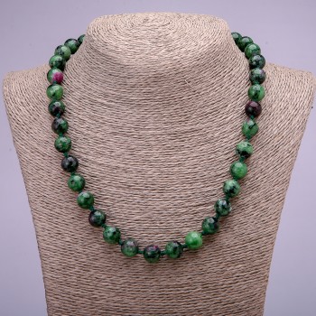 Necklace of natural Zoisite smooth round beads, diameter 10(+-)mm, length 45cm