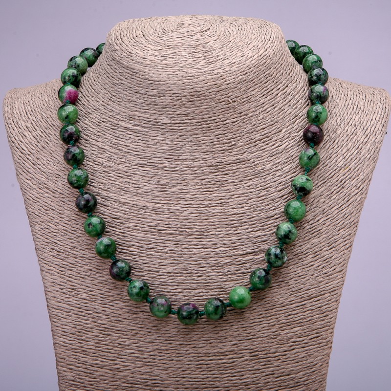 Necklace of natural Zoisite smooth round beads, diameter 10(+-)mm, length 45cm