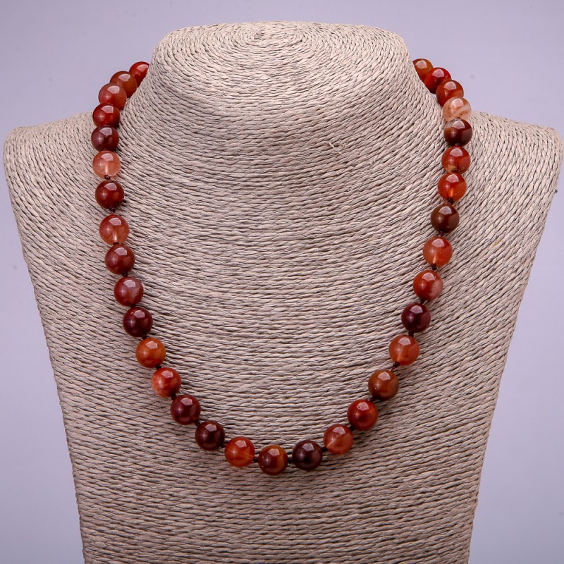 Necklace of natural Red Rutilated Quartz smooth round beads, diameter 10(+-)mm, length 45cm