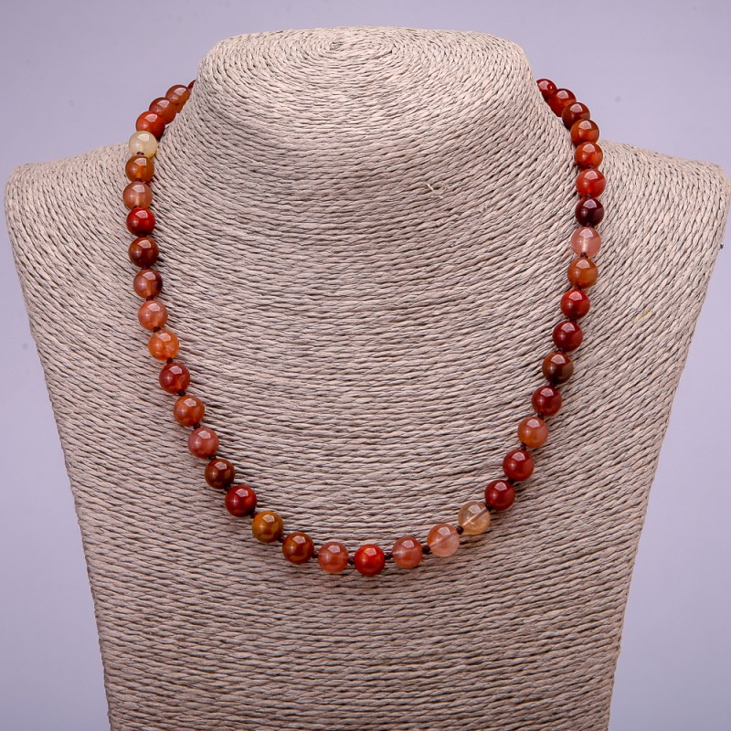 Necklace of natural Red Rutilated Quartz smooth round beads, diameter 8(+-)mm, length 45cm