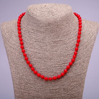 Pressed Coral Necklace, Smooth Round Beads, Diameter 6(+-)mm, Length 45cm