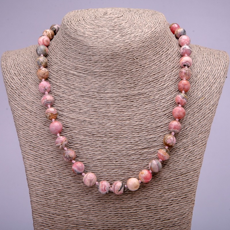 Natural Rhodochrosite Necklace, Smooth Round Beads, Diameter 10(+-)mm, Length 45cm