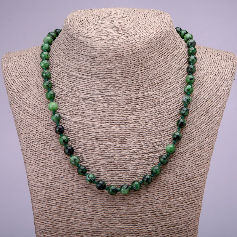 Natural Zoisite Stone Necklace, Smooth Bead, Diameter 8(+-)mm, Length 45cm