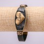 LOVE Bracelet with Metal Inserts, Length 16-21cm, Black Eco-Leather with Clasp