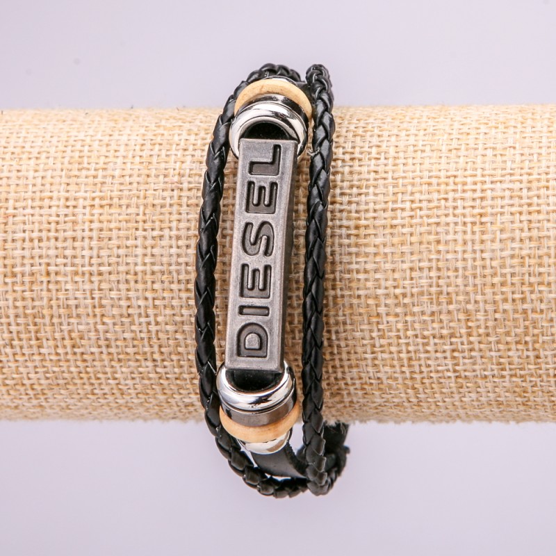 DIESTL Bracelet with Metal Insert, Length 19-21cm, Thickness 14mm, Black Eco-Leather with Metal Snap Clasp