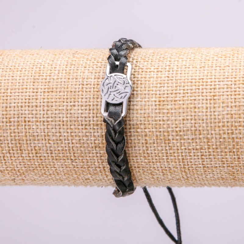 Bracelet with Metal Insert, Length 18-25cm, Thickness 11mm, Black Eco-Leather with Drawstring Clasp