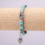 Amulet Bracelet, Turquoise with Blue Evil Eye beads on elastic, diameter 12(+-)mm, length 18cm, with inserts and charm
