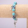 Turquoise Amulet Bracelet with Blue Evil Eye Beads on Elastic, Diameter 10(+-)mm, Length 18cm with Inserts and Charms