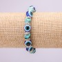 Turquoise Amulet Bracelet with Blue Evil Eye Beads on Elastic, Diameter 10(+-)mm, Length 18cm with Inserts and Rhinestones