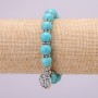 Amulet Bracelet, Turquoise with Blue Eye on elastic, diameter 10(+-)mm, length 18cm, with inserts and Tree charm