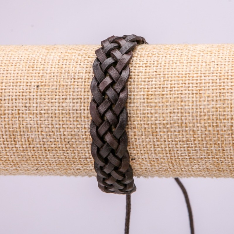 Bracelet, length 18-25cm, thickness 13mm, brown eco leather, drawstring