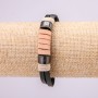Bracelet with Metal Inserts, Length 21cm, Thickness 10mm, Black and Brown Eco Leather