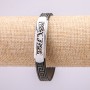 Bracelet with Metal Inserts, 21cm Length, 10mm Thickness, Grey Rubber, Clasp