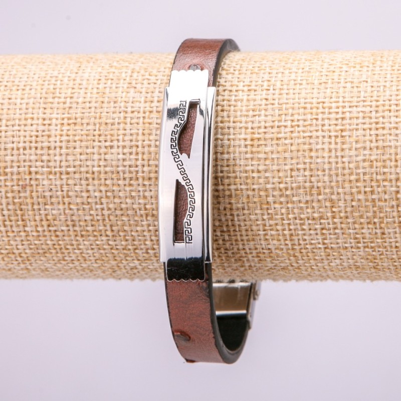 Bracelet with Metal Insert, 21cm Length, 10mm Thickness, Brown Eco-Leather, Clasp