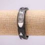 Bracelet with Metal Inserts, 21cm Length, 15mm Thickness, Black Rubber, Clasp