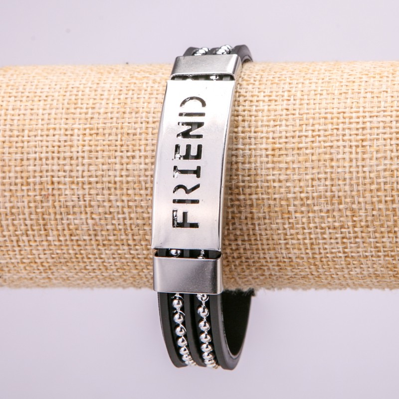 Bracelet with Metal Inserts, 21cm Length, 15mm Thickness, Black Rubber, Clasp