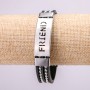Bracelet with Metal Inserts, 21cm Length, 15mm Thickness, Black Rubber, Clasp