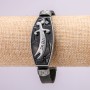 Bracelet with Metal Inserts, Length 16-24cm, Thickness 20mm, Black Eco-Leather Strap