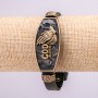 Bracelet with Metal Inserts, Length 16-24cm, Thickness 20mm, Black Eco-Leather Strap