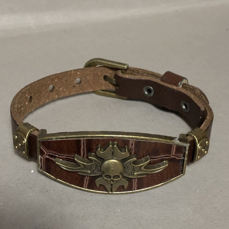 Bracelet with Metal Inserts, Length 16-24cm, Thickness 20mm, Brown Eco-Leather Strap