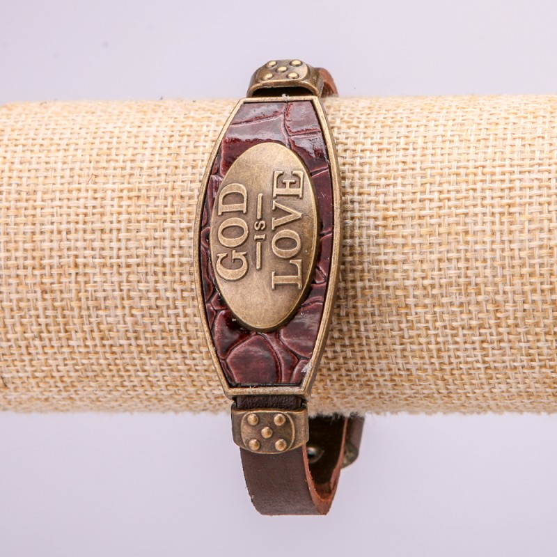 Bracelet with Metal Inserts, Length 16-24cm, Thickness 20mm, Brown Eco-Leather Strap