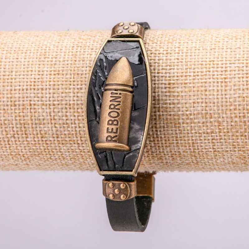 Bracelet with Metal Inserts, Length 21cm, Thickness 20mm, Black Eco-Leather with Clasp