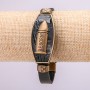 Bracelet with Metal Inserts, Length 21cm, Thickness 20mm, Black Eco-Leather with Clasp