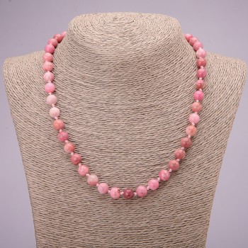 Natural Rhodochrosite Stone Necklace, Smooth Round Beads, Diameter 8(+-)mm, Length 45cm