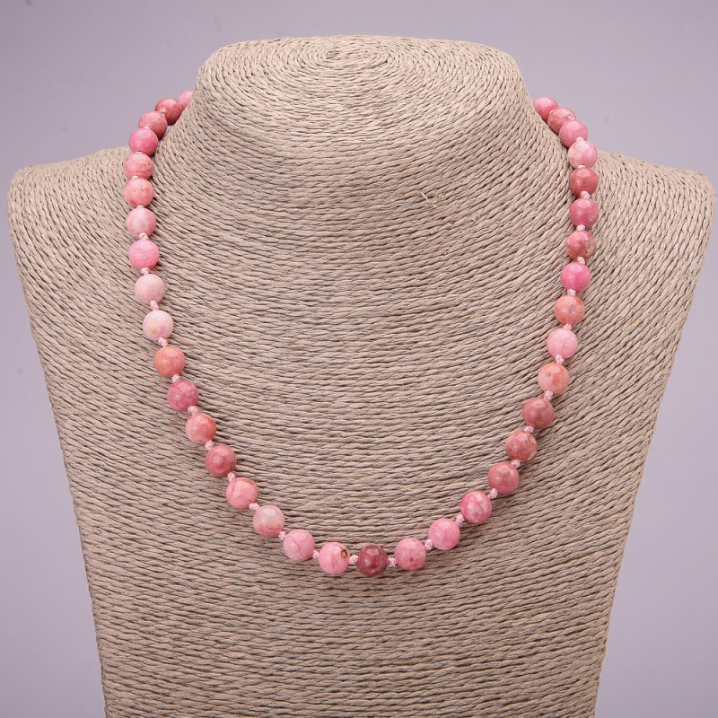 Natural Rhodochrosite Stone Necklace, Smooth Round Beads, Diameter 8(+-)mm, Length 45cm