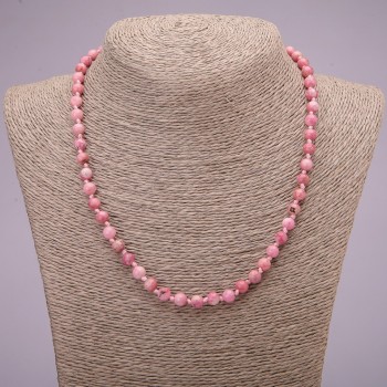 Natural Rhodochrosite Stone Necklace, Smooth Round Beads, Diameter 6(+-)mm, Length 45cm