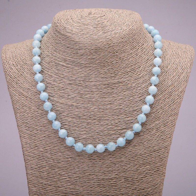 Natural Aquamarine Necklace, Smooth Round Bead, Diameter 8(+-)mm, Length 45cm