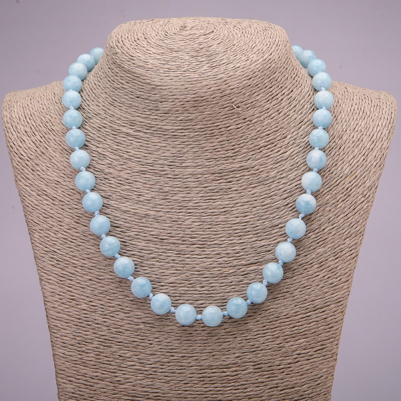 Natural Aquamarine Necklace, Smooth Round Bead, Diameter 10(+-)mm, Length 45cm
