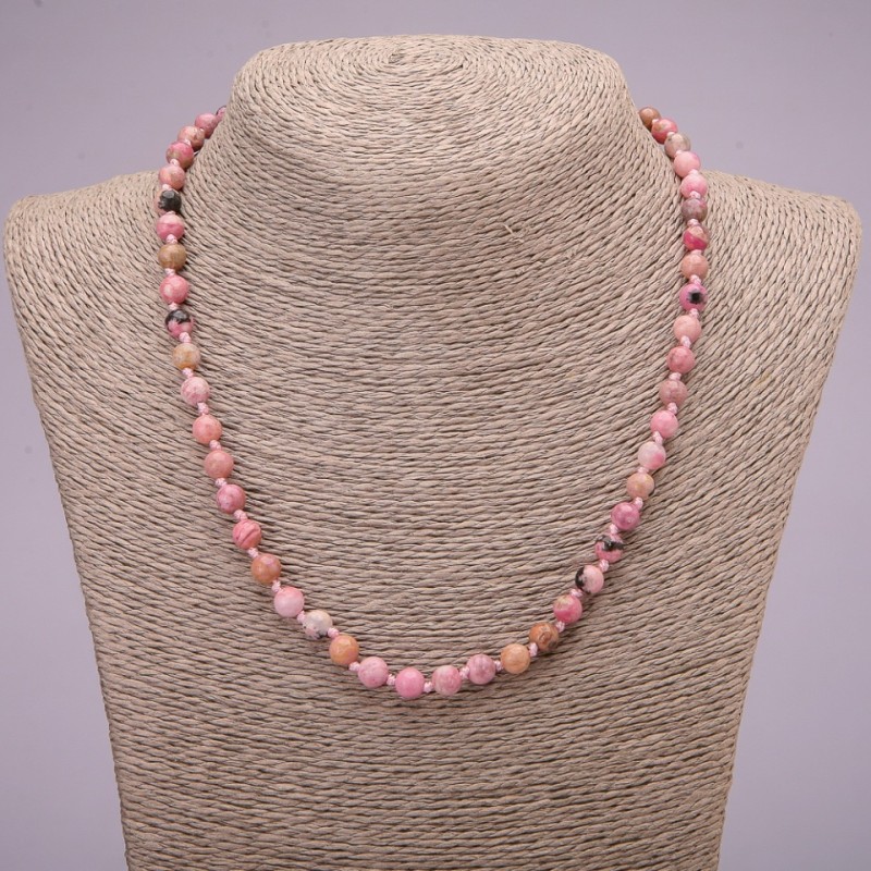 Natural Rhodonite Necklace, Smooth Round Bead, Diameter 6(+-)mm, Length 45cm