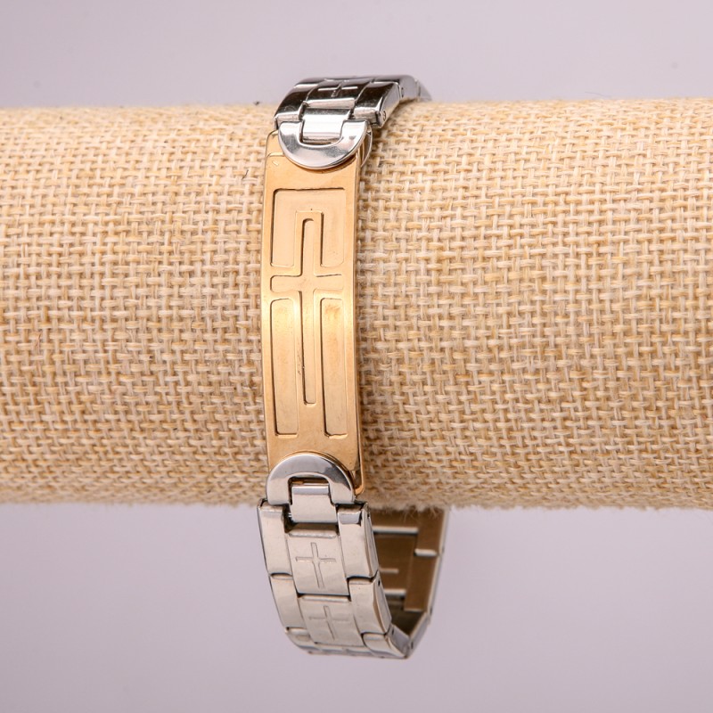 Stainless Steel Metal Bracelet with Clasp, Thickness 14mm, Length 21cm, Silver with Gold Colour