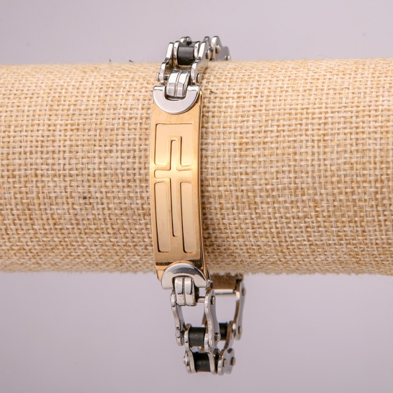 Stainless Steel Metal Bracelet with Clasp, Thickness 12mm, Length 21cm, Silver with Gold Colour