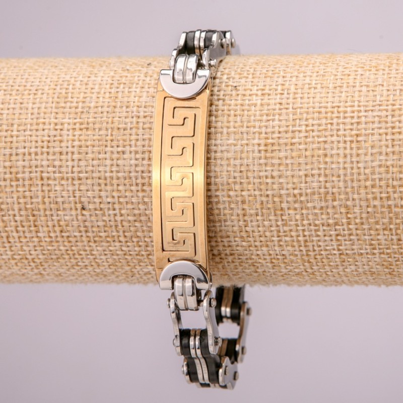Stainless Steel Metal Bracelet with Clasp, Thickness 12mm, Length 21cm, Silver with Gold Colour
