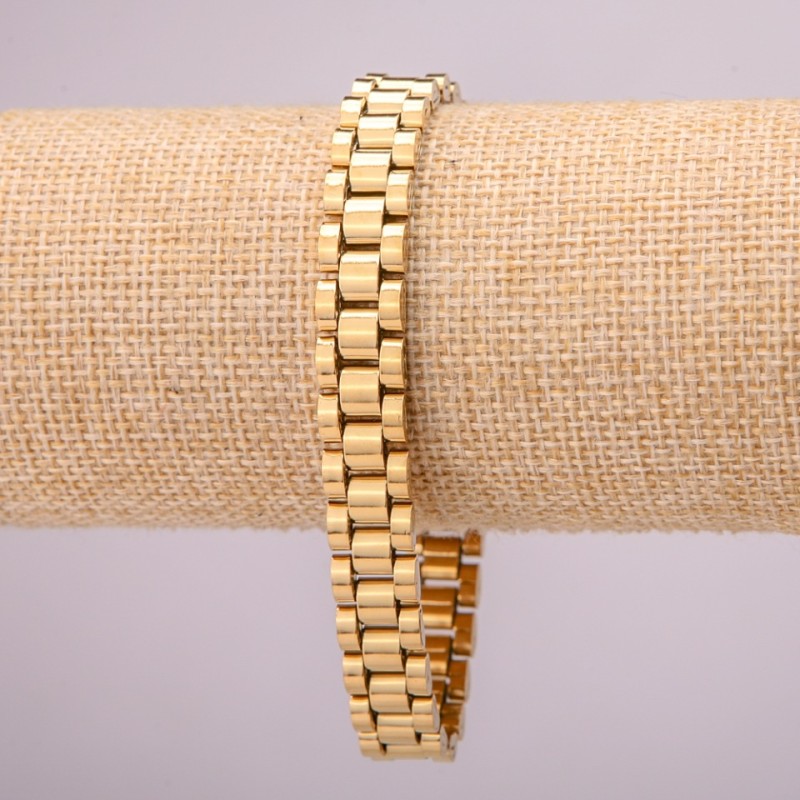 Stainless Steel Metal Bracelet with Clasp, Thickness 10mm, Length 21cm, Gold Colour