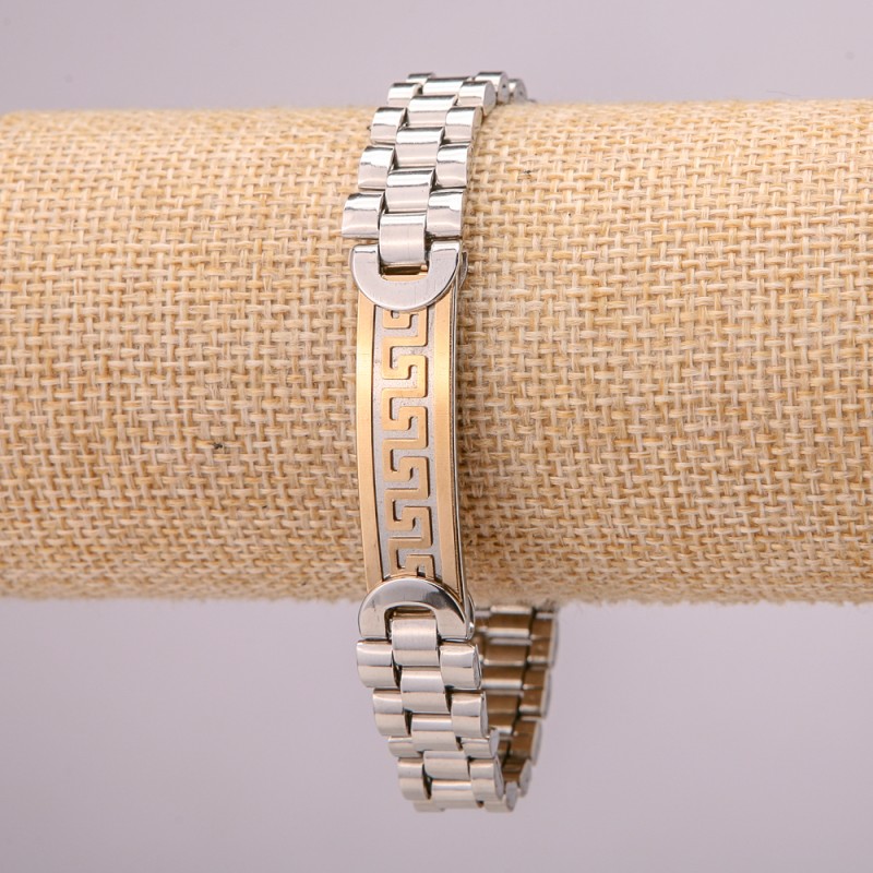 Stainless Steel Metal Bracelet with Clasp, Thickness 12mm, Length 21cm, Silver with Gold Colour
