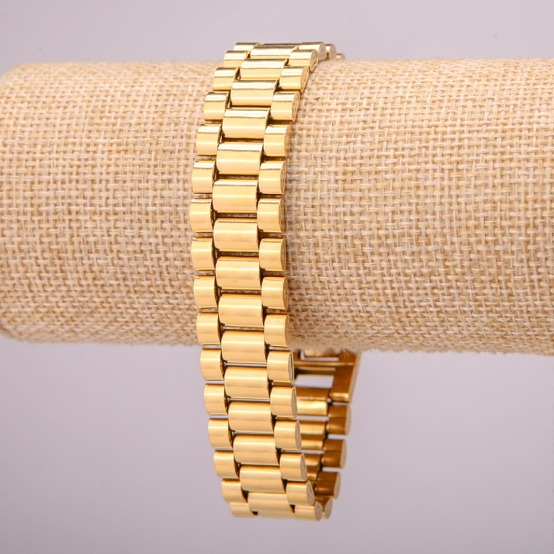 Stainless Steel Metal Bracelet with Clasp, Thickness 16.5mm, Length 21cm, Gold Colour